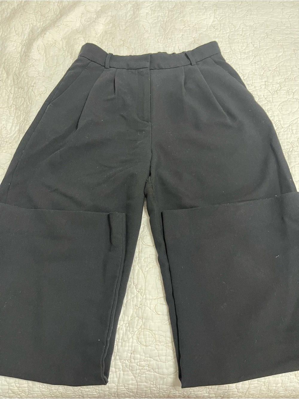 Abercrombie & Fitch Black Wide-Leg Cropped Trousers
